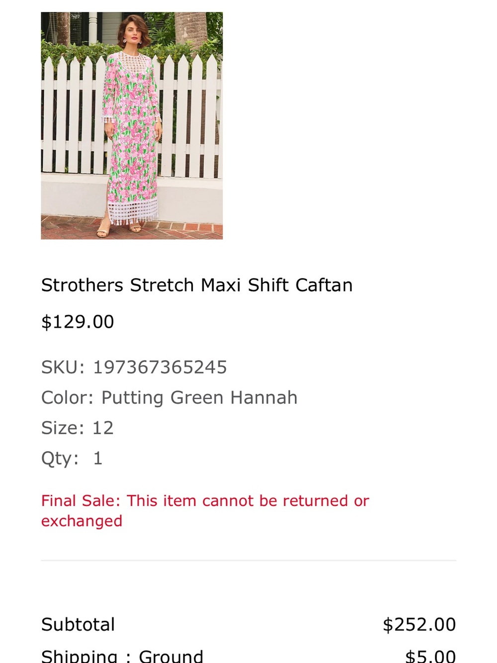 Lilly Pulitzer Pink and Green Floral Maxi Shift Caftan